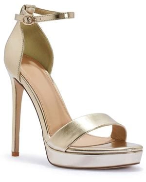 SEQWL Open Toe High Stiletto Heel Sandals With Buckle Strap - Metallic