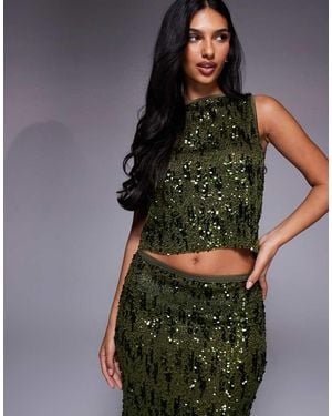 ASOS Sequin Mesh Tank Top Co-Ord - Green