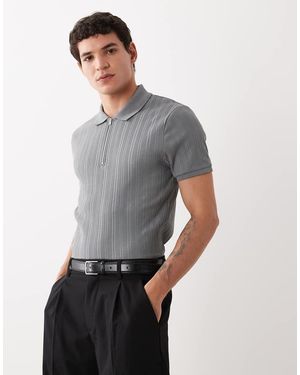ASOS Muscle Fit Geribbelde Polo Met Rits - Grijs