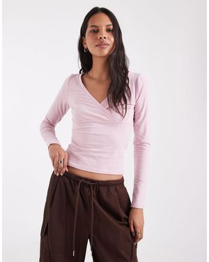 Hollister Langarm-oberteil mit v-ausschnitt - Pink