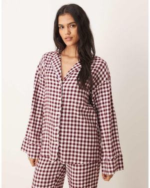 Gina Tricot Camisa De Pijama A Cuadros Vichy Rojos Y Blancos De Manga Larga De Franela Mix & Match De