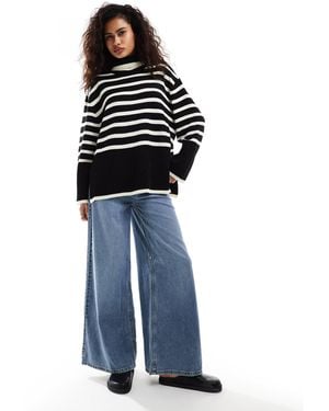 Moon River Striped Turtleneck Jumper - Blue