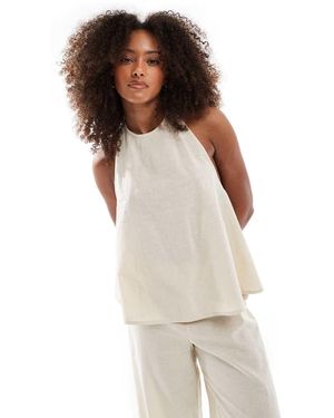 esmé studios Esmee Exclusive High Neck Longline Linen Look Beach Top - White
