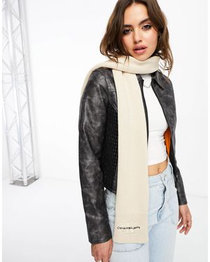 Calvin Klein Monogram Logo Embroidered Knit Scarf - White