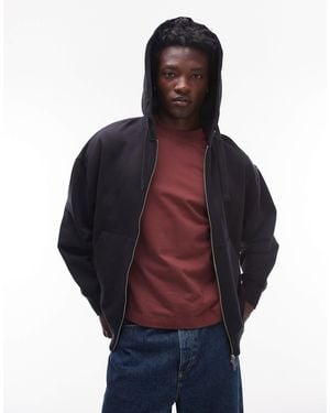 TOPMAN Heavyweight Oversized Fit Zip Through Hoodie - Blue