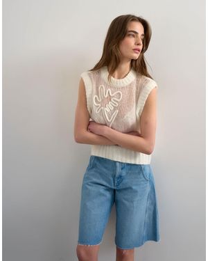 TOPSHOP Knit Sheer Embroidered Floral Sweater Vest - Gray