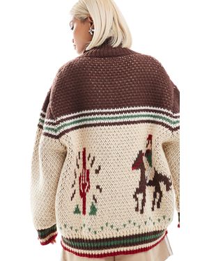 Bailey Rose Chunky Knitted Zip Cardigan - Brown