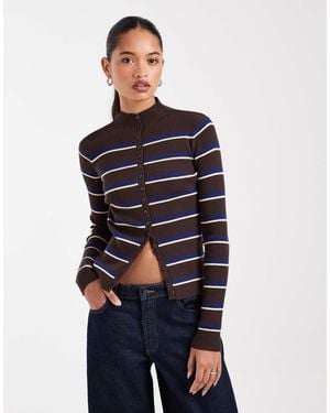 ASOS Cardigan mit knopfleiste und stehkragen im streifenmuster - Blau