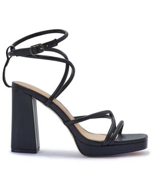SEQWL Block Heeled Strappy Sandals With Buckle Strap - Blue