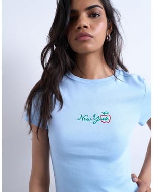 TOPSHOP Embroidered New York Baby Tee - Blue