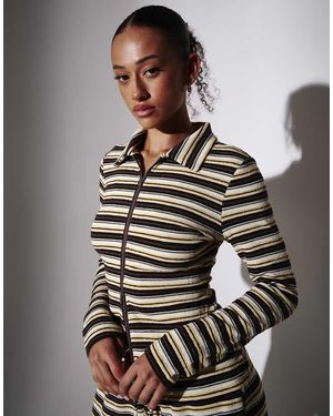 South Beach Towelling Stripe Collared Long Sleeve Shirt - Grey