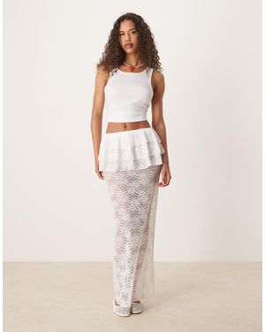 ASOS Sheer Lace Column Maxi Skirt With Ruffle Waist - Natural