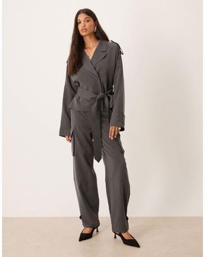 ASOS Tailored High Waist Soft Cargo Pants Co-ord - Gray