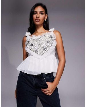 ASOS Heart Embellished Peplum Top With Bow Shoulder Detail - Grey
