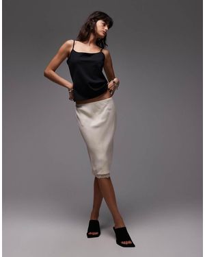 ASOS Satin Lace Trim Bias Midi Skirt - Grey