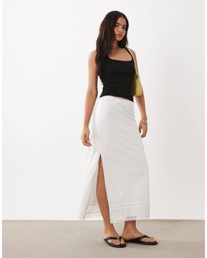 Mango Linen Mix Maxi Skirt - White