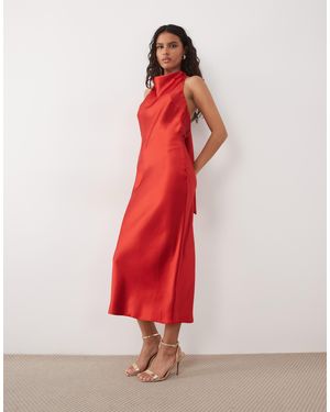 Pretty Lavish Edita Satin Halter Cowl Neck Low Back Midaxi Dress - Red