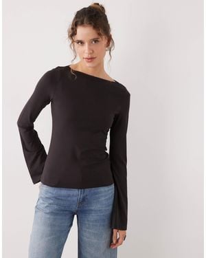 Weekday Annie Boat Neck Long Sleeve Top - Black