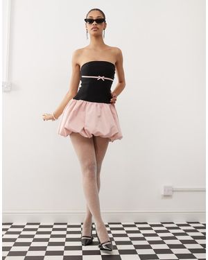 Motel Kalea Puffball Bow Detail Mini Dress - White