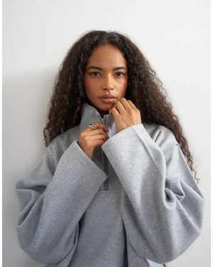 TOPSHOP Funnel Neck Quarter Zip Sweat - Grey