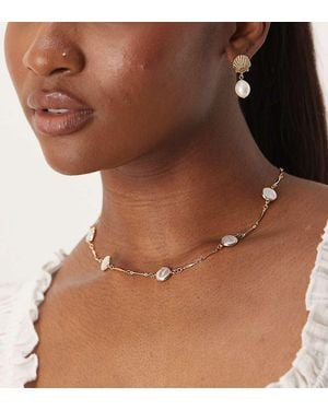 Orelia Gold Plated Pearl Necklace - Brown