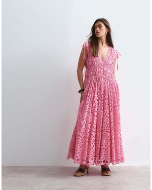 ARRANGE Maxi Jurk Met A-Lijn, Broderie En Trekkoord - Roze