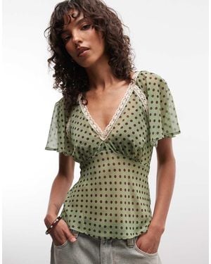 Reclaimed Vintage Chiffon Tea Top - Green