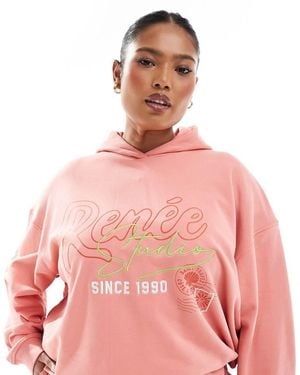 Renee Studio Sudadera Con Capucha Y Bordado Gráfico Del Logo Exclusiva De Plus (Parte De Un Conjunto)-Naranja - Rosa