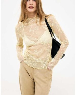 NA-KD Long Sleeve Lace Top - Natural
