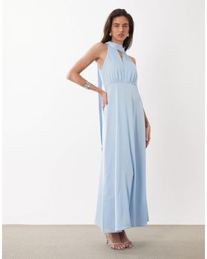 Y.A.S High Neck Scarf Detail Satin Drapey Midi Dress - White