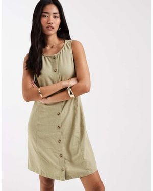New Look Linen Button Through Mini Dress - Green