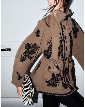 ASOS Embellished Cinched Waist Cotton Jacket - Brown