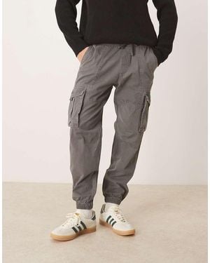 Abercrombie & Fitch Cuffed Cotton Cargo Trousers - Grey