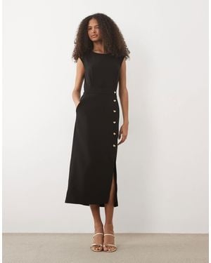 Forever New Midikleid mit kappenärmeln und knopfleiste - Schwarz