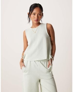 Vila Textured Stripe Sleevless Tie Side Top Co-ord - Natural