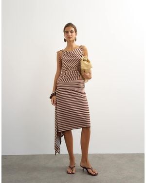 TOPSHOP Gonna Asimmetrica A Righe - Marrone