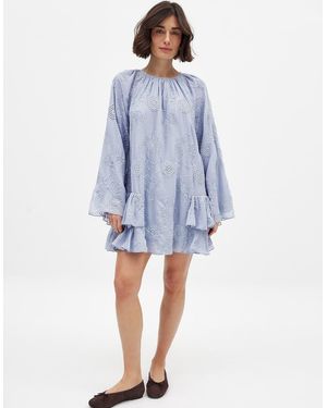 NA-KD Embroidered Volume Mini Dress - Blue