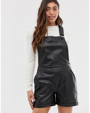 Muubaa – Dorian – Kurze Latzhose aus Leder - Schwarz