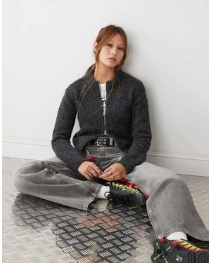Weekday Odora Wool Blend Zip Cardigan - Grey