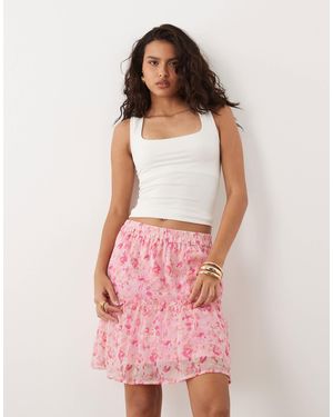 Vila Mini-jupe virevoltante à imprimé fleuri - rose