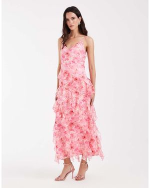 Vero Moda Smilla Chiffon Cami Ruffle Detail Midi Dress - Pink