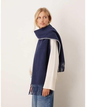 ASOS Oversized Woven Scarf With Blanket Stitch - Blue