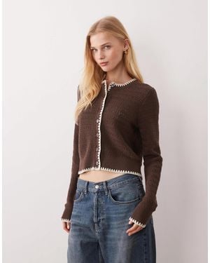 Abercrombie & Fitch V Neck Cardigan With Contrast Stitch Detail - Blue