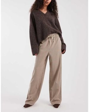 New Look Check Wide Leg Trousers With Piping - Natural