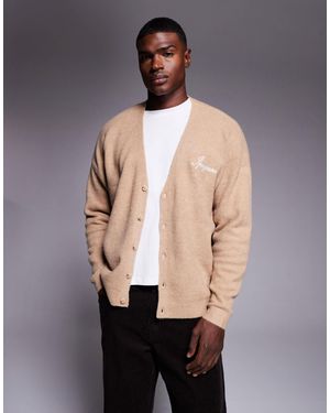 ASOS Oversized Knitted V-Neck Cardigan With Ipegaso Embroidery - Black