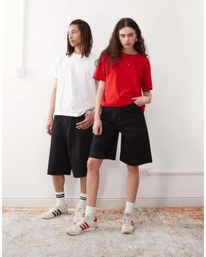 Weekday Astro Unisex Linen Look Longline Shorts - Red