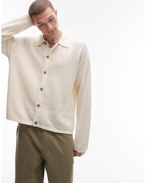 TOPMAN – langärmliges polohemd aus häkelstrick - Natur