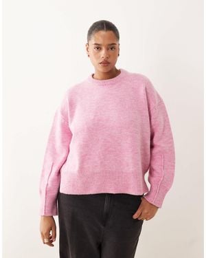 ASOS Asos Design Curve Boxy Crew Neck Sweater With Side Split Detail - Pink