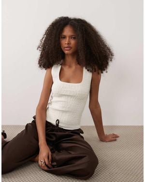 Mango Square Neck Textured Sleeveless Top - Brown
