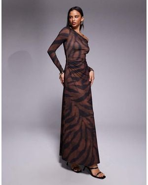 Forever New One Shoulder Long Sleeve Mesh Maxi Dress - Purple